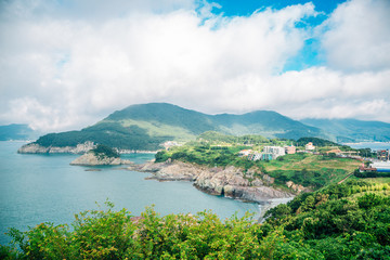 Fototapeta na wymiar Sea and island view from Sinseondae observation platform in Geoje, Korea