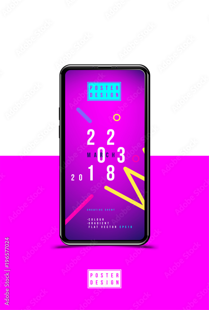 Poster abstract creative design poster in smartphone with fluid and colorful gradient. template futuristic 