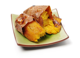baked sweet potato isolated on white background