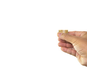 Man hand holding stack of money isolated on white background with clipping path