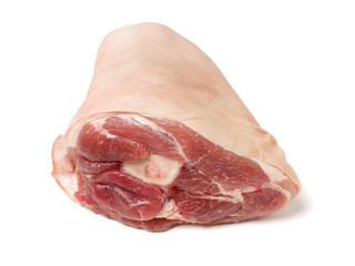 Raw pork leg with bone isolated on whiteboard