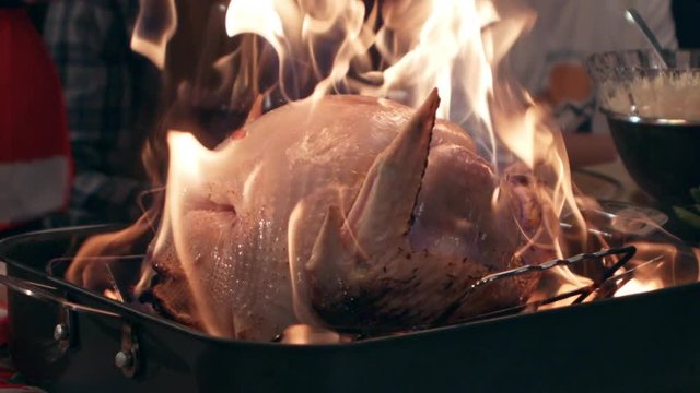 A flaming turkey makes for a surprising Thanksgiving dinner.