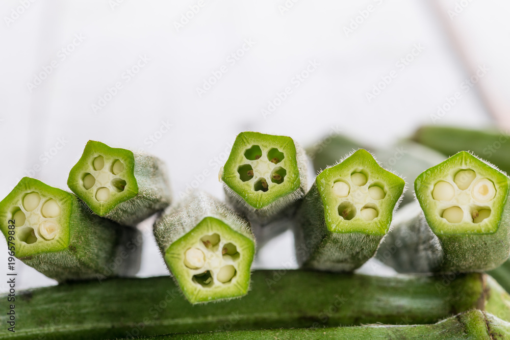 Wall mural Fresh Green Okra ( Abelmoschus esculentus )