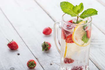 Strawberry juice and lemon soda juice mixed with soda