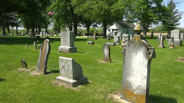 A traditional American cemetery in a rural area.
