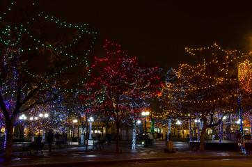 Fototapeta na wymiar Santa Fe Plaza Christmas Lights