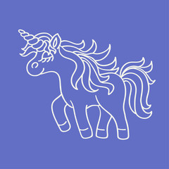 Funny unicorn white sketch icon on the blue background