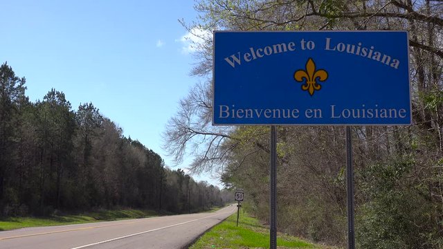 A road sign welcomes visitors to Louisiana.