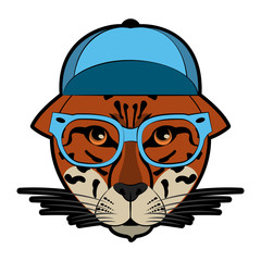 Cool hipster leopard head cartoon vector illustration graphic design