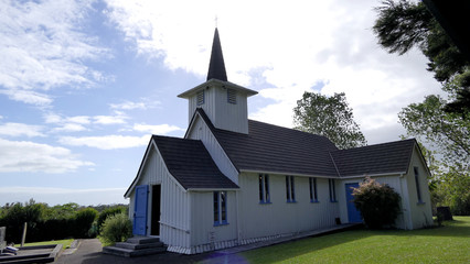 Exterior wide shot of a funeral chapel