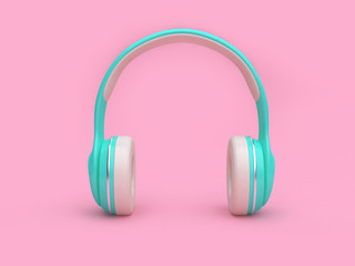 minimal pink background green-white headphones 3d rendering