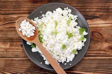 Top view cottage cheese in plate