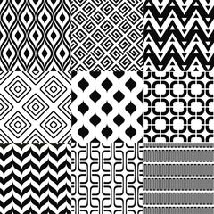 seamless geometric black white monochromatic background set