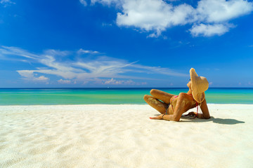 woman resting at the tropical beach resort