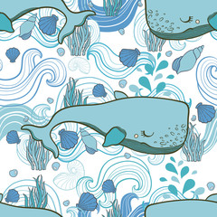 Obraz premium Cute pattern Whale cartoon vector.
