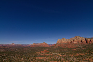 Sedona valley with blue sky and red rock formations