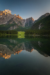 Fototapeta premium Mountain lake in Italy during sunset. 