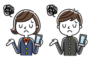 男子学生と女子学生：スマホ、スマートフォン