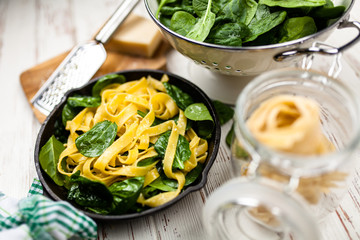 Spinach tagliatelle pasta