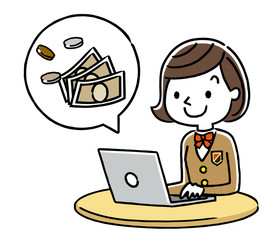 女子学生：パソコンとお金
