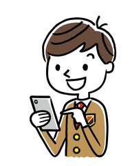 男子学生：スマートフォン
