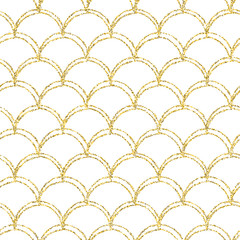 Glitter mermaid tail seamless pattern. Fish scale texture. Tillable background for girl fabric, textile design, wrapping paper, swimwear or wallpaper. White glitter mermaid background with fish skin. © Holo Art