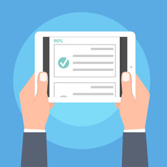 Online quiz, test, survey or checklist. Exam list. E-education concept. Vector illustration.