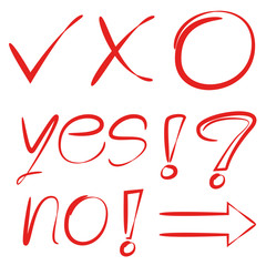 red hand drawn check marks, arrows