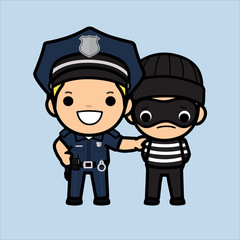 Police officer, policeman or Cop  chasing a thief , Vector illustration in a flat style , Cute cartoon