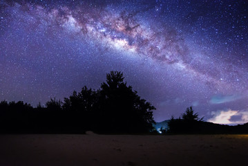 Bright milky way during clear night sky for background. image contain soft focus, blur and noise...