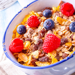 muesli breakfast menu with forest fruits