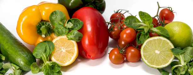 fresh raw vegetables, salad preparation, pepper, tomatoes, cucumber, fresh salad, lime, lemon, cheese