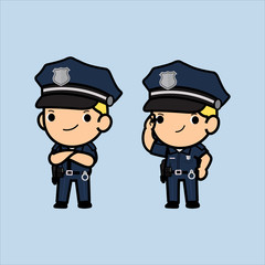Cops or police officer, policeman in his uniform standing smile ,Cute Cartoon style, vector illustration in a flat style