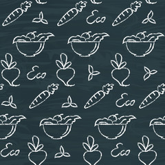 Chalkboard seamless pattern with eco food symbols