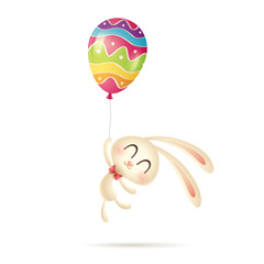 Fototapeta premium Easter bunny flies up with a painted balloon.
