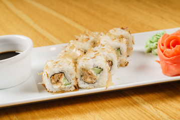 sushi with soy sauce