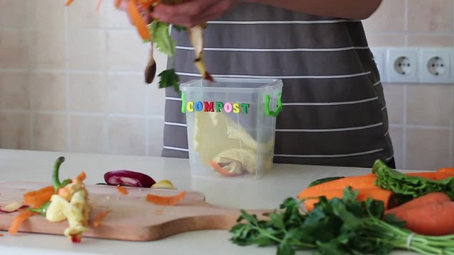Food organic waste garbage, kitchen scraps. Garbage waste for recycling as an environmentaly responsible composte that enriches soil in a garden