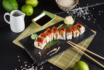 sushi set on the black background