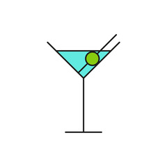 Blue Cocktail Glass Thin Line Icon Illustration