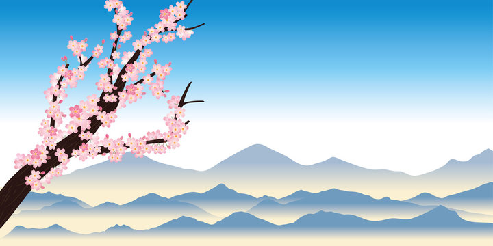 桜の木の背景～春のイメージの背景（昼間）｜飾り枠｜サクラと風景イラスト　背景
