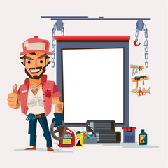 Truck driver with big truck. character design. trucker concept - vector illustration
