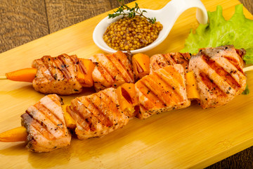 Grilled salmon skewer
