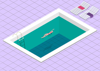 Swimming pool. Isometric concept design. Vector illustration