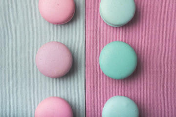 Obraz na płótnie Canvas Pink and turquoise makarons. Pastel colors. Copy space 1