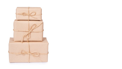 eco gift box from kraft paper isolated on white background. copy space, template