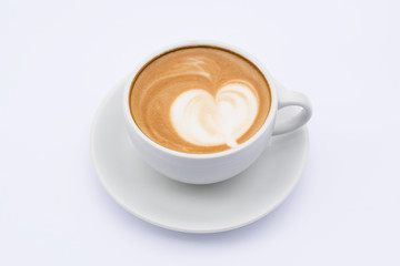 Coffee latte in a white mug on a white background.
