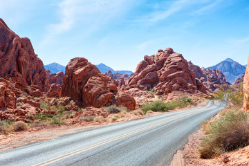Scenic road through the  Valley of Fire State Park, Nevada, United States.