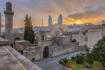 Panoramic view of Baku city, capital of Azerbaijan, at sunset