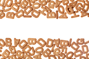 Letters cookies background wit copy place