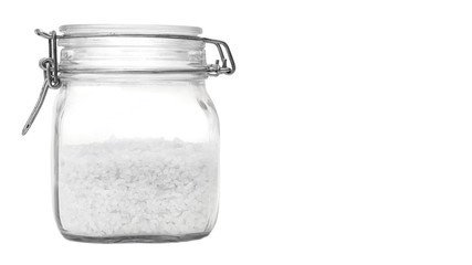 bottle with salt Isolated on white background. copy space, template